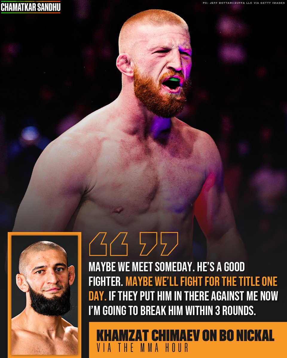 ChamatkarSandhu's tweet photo. Khamzat Chimaev envisions a Bo Nickal fight taking place with UFC gold on the line 🏆

(via #TheMMAHour) https://t.co/pnzafBdtGc
