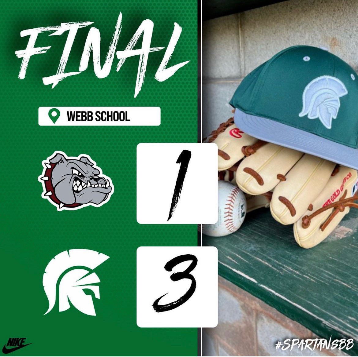 WebbSpartanBB's tweet photo. Big win last night for the Spartans 3-1 over a talented Bearden squad. @ColeNathan7 with the win on the mound and @__jackwagner__ picks up the Save. @G_saunders3 had 2 hits with a 2B. @BlakeCarter121 goes deep with a 💣 and 2 RBIs. Spartans starting the season strong! https://t.co/oQ9tqxjmMN