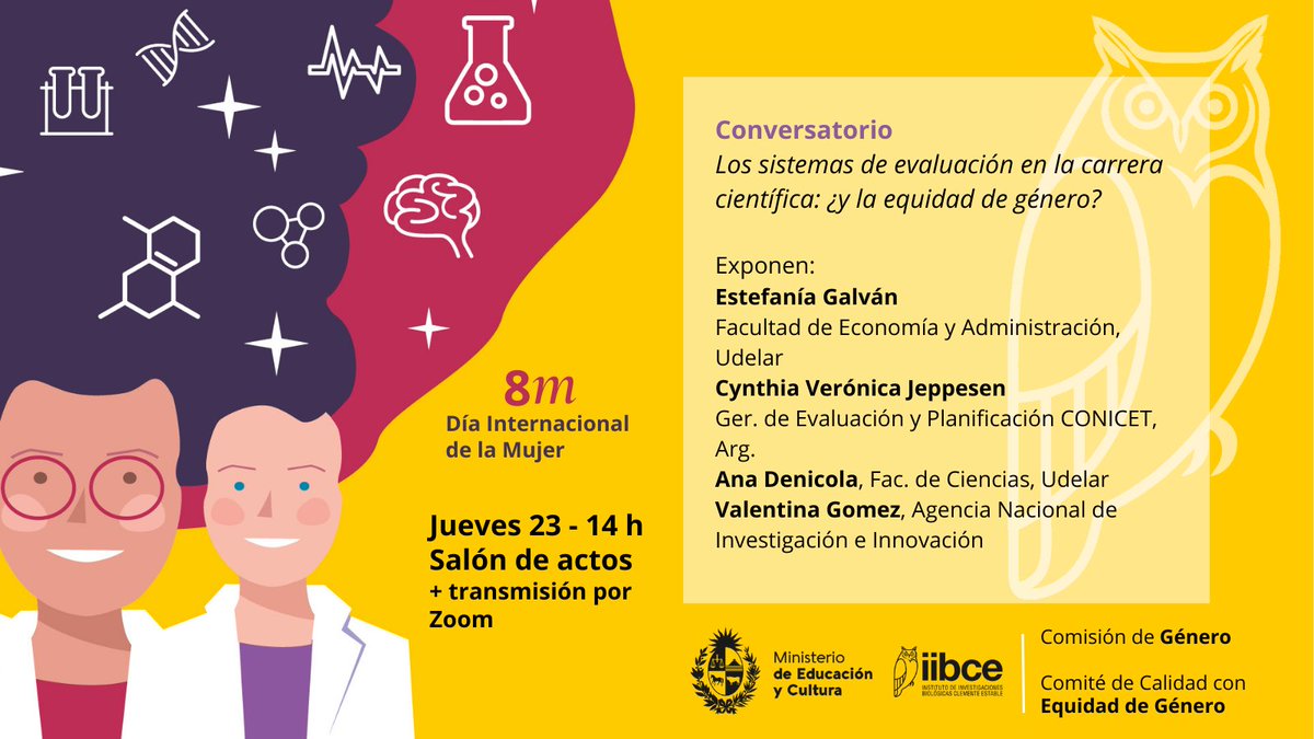 Invitamos al #conversatorio​: ​𝘓𝘰𝘴 𝘴𝘪𝘴𝘵𝘦𝘮𝘢𝘴 𝘥𝘦 𝘦𝘷𝘢𝘭𝘶𝘢𝘤𝘪𝘰́𝘯 𝘦𝘯 𝘭𝘢 𝘤𝘢𝘳𝘳𝘦𝘳𝘢 𝘤𝘪𝘦𝘯𝘵𝘪́𝘧𝘪𝘤𝘢: ¿𝘺 𝘭𝘢 𝘦𝘲𝘶𝘪𝘥𝘢𝘥 𝘥𝘦 𝘨𝘦́𝘯𝘦𝘳𝘰?​ el jueves 23/3 a las 14 h en el salón de actos. 1/2 👩🧬🔬⚗️🪢🚀