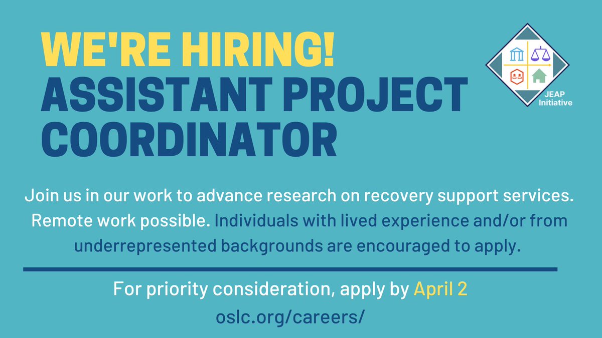 We are seeking an Assistant Project Coordinator to join our team! You will help support several nationwide Community Boards made up of individuals in recovery or with pain conditions and providers of recovery support services. Priority deadline: 4/2. oslc.org/careers/