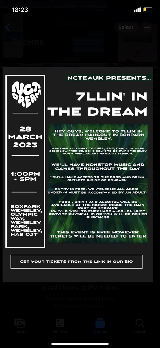 ncteauk's tweet photo. HEY GUYS, welcome to 7llin' in the DREAM Hangout in BOXPARK Wembley

Whether you want to chill, sing, dance or make some new friends, come down to our  pre-concert hangout session.

Ticket link &amp; info in bio 💚

#NCTDREAM_THEDREAMSHOW2 #NCTDREAM_THEDREAMSHOW2_in_london #nctdream https://t.co/Yt81JbwqxN