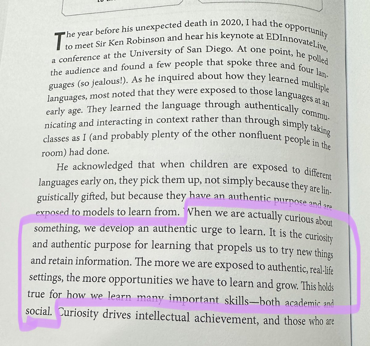 I’ve been learning Spanish as an adult for the last 2 yrs. I thought it would be easy because I was raised bilingual (English & Haitian-Creole) but it’s quite difficult. #EvolvingEducation Ch.9 points out the importance of curiosity & purpose in authentic learning. #MUSOE