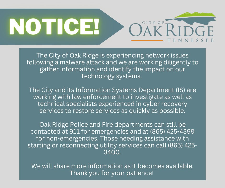 City of Oak Ridge on Twitter: The City of Oak Ridge is experiencing