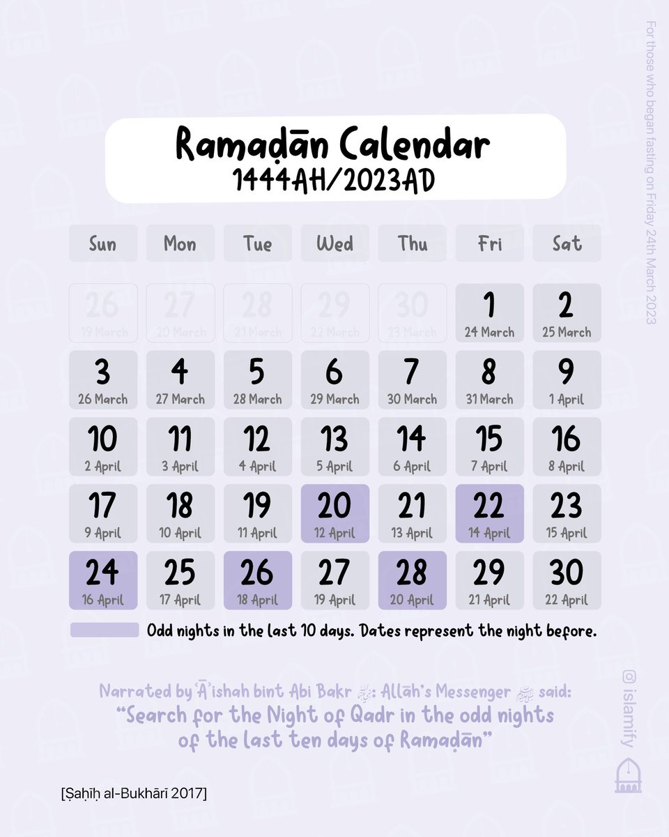 Alhamdhulillaah's tweet photo. Ramaḍān calendar with important dates.

You can download a PDF version here: https://t.co/o5UEz6q1VO https://t.co/hZJqQf4VSZ