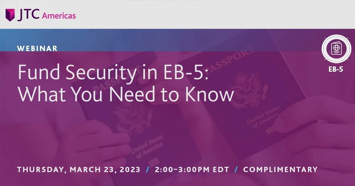JTC_ICS_US's tweet image. ONE DAY AWAY to register for JTC’s March 23 virtual event about Fund Security in EB-5!

Reserve your spot: buff.ly/3Z7LF6f 
#eb5funds #fundsecurity #bankclosures #ebinvestors