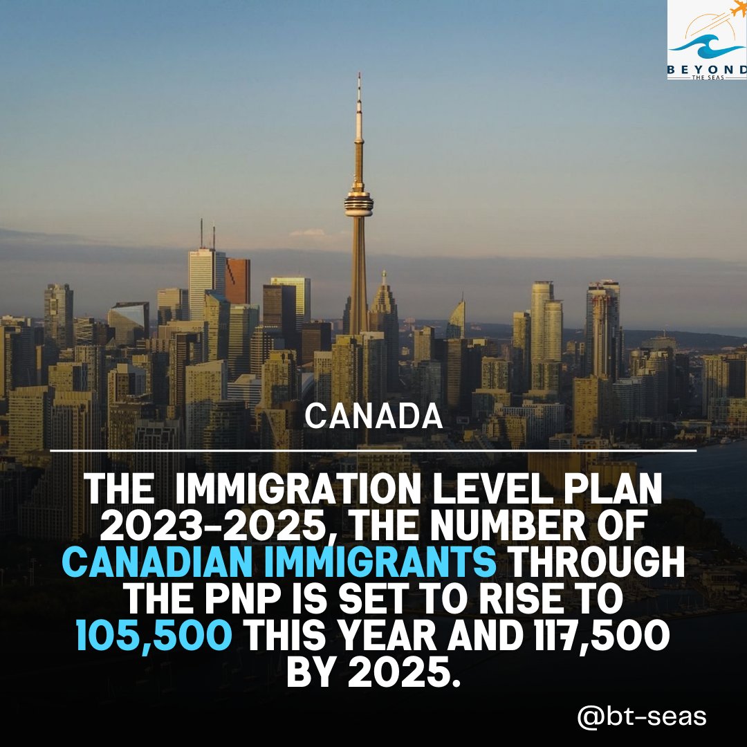 beyondthe_seas's tweet photo. The immigration level plan 2023-2025, the number of canadian immigrants through the PNP is set to rise to 105,500 this year and 117,500 by 2025. 
#canada #Canada150 #canadaday #canadalife #dubai #dubainightlife #germany #kisikabhaikisikijaan #digitalmarketing  #beyondtheseasllp https://t.co/7ttpiHYXwx