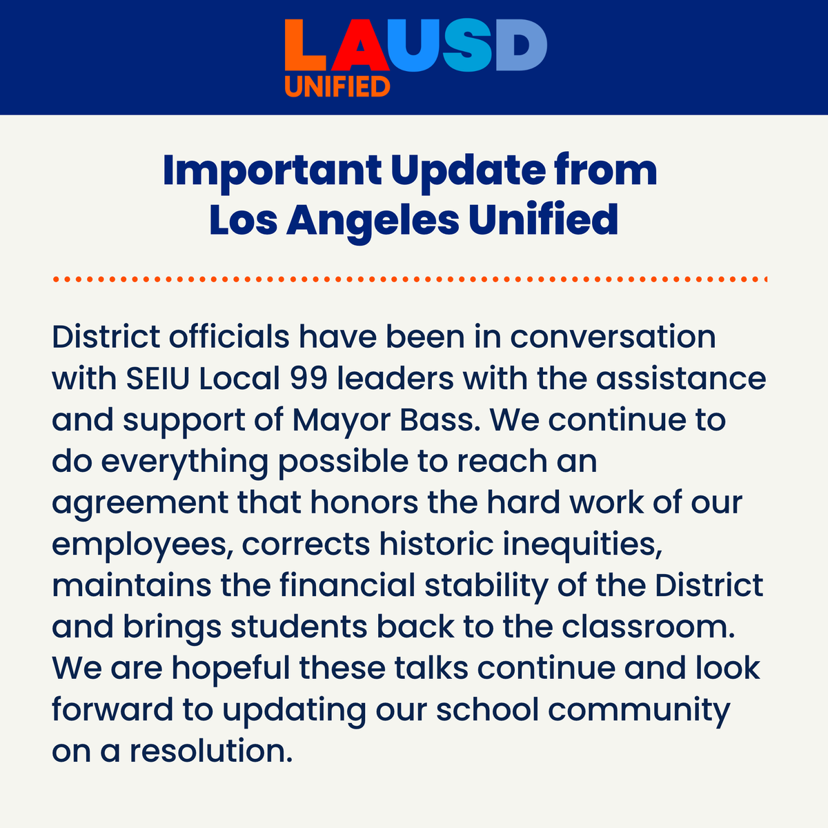 Important Update from Los Angeles Unified