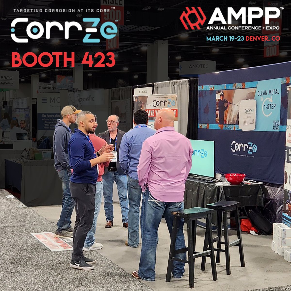 Stop by #AMPP2023 Booth 423 to learn more about the #CorrZe™ #surfacepreparation products &amp; how we can help you stop losing days to weather delays! Jeremi Day, Gregg Taney, Trey Chandler, &amp; Marlin Lester are on hand to answer your corrosion prevention questions. <a href="/AmppOrg/">AMPP</a>