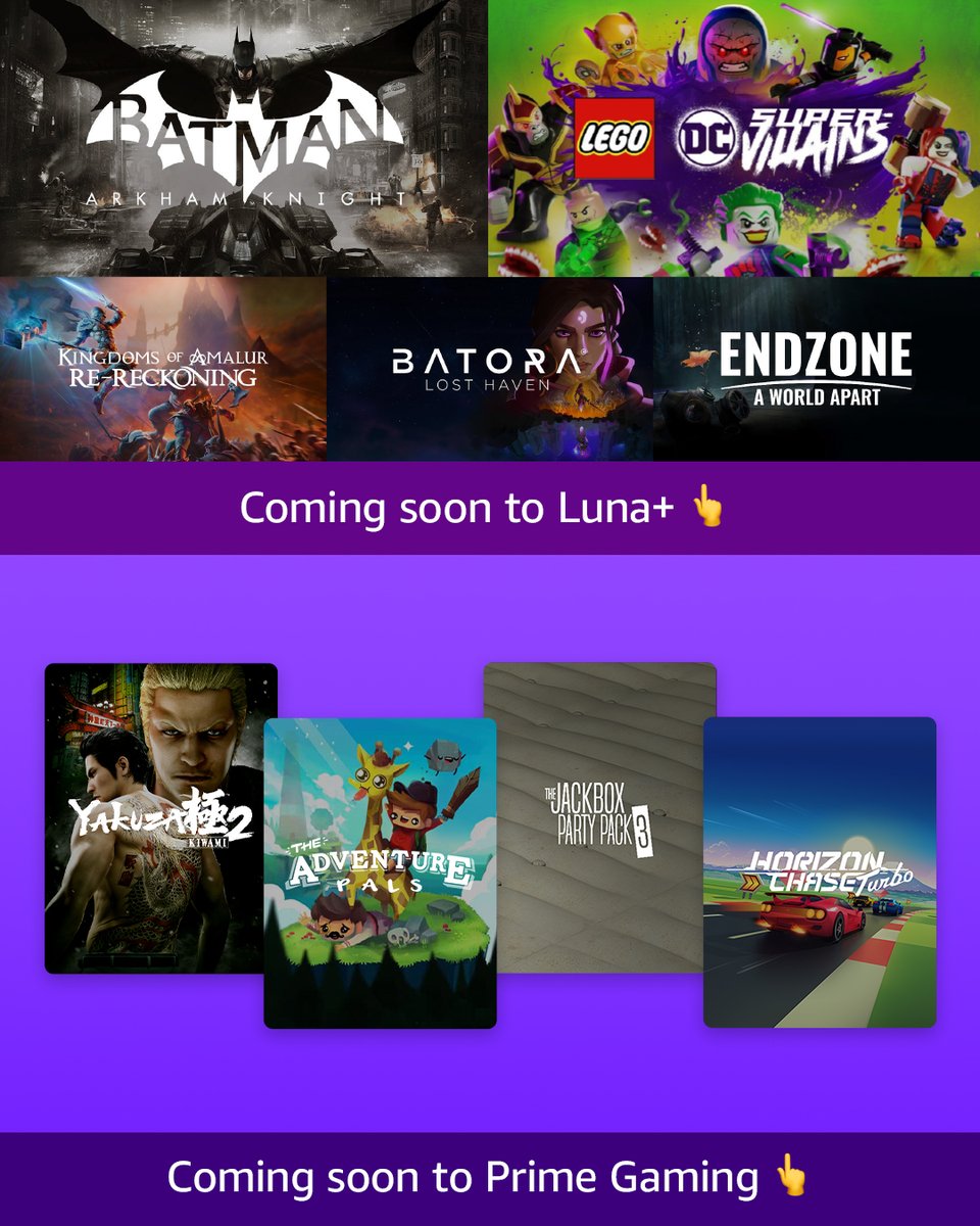 amazonluna's tweet photo. New games are coming 🦇 Check out what’s landing on Luna+ and @Primegaming. Which game are you playing first?

Read more about them in our latest blog:  https://t.co/6i7wPh8FfT https://t.co/294X3rYxW0