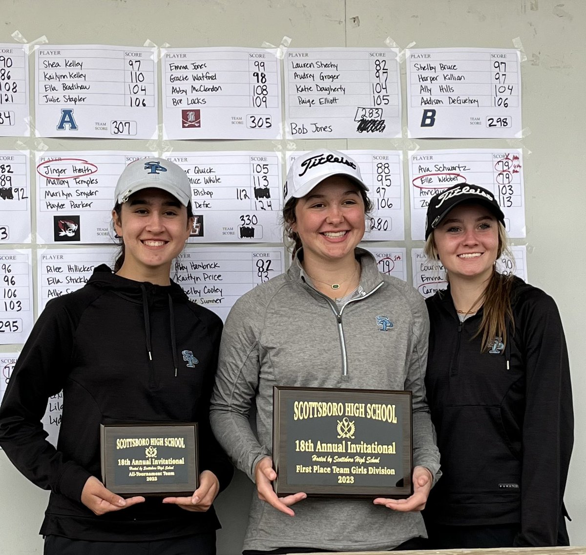 SPGirlsGolf's tweet photo. Jags weathered the cold and rain today to win the Scottsboro Inv. Goose Pond! 🏆🥇Carmen Britt finished runner up medalist (75) to lead the Jags. Congrats ladies! @SpainParkATH @KyleParmley @AlecEtheredgeSC https://t.co/50fOle9I2A