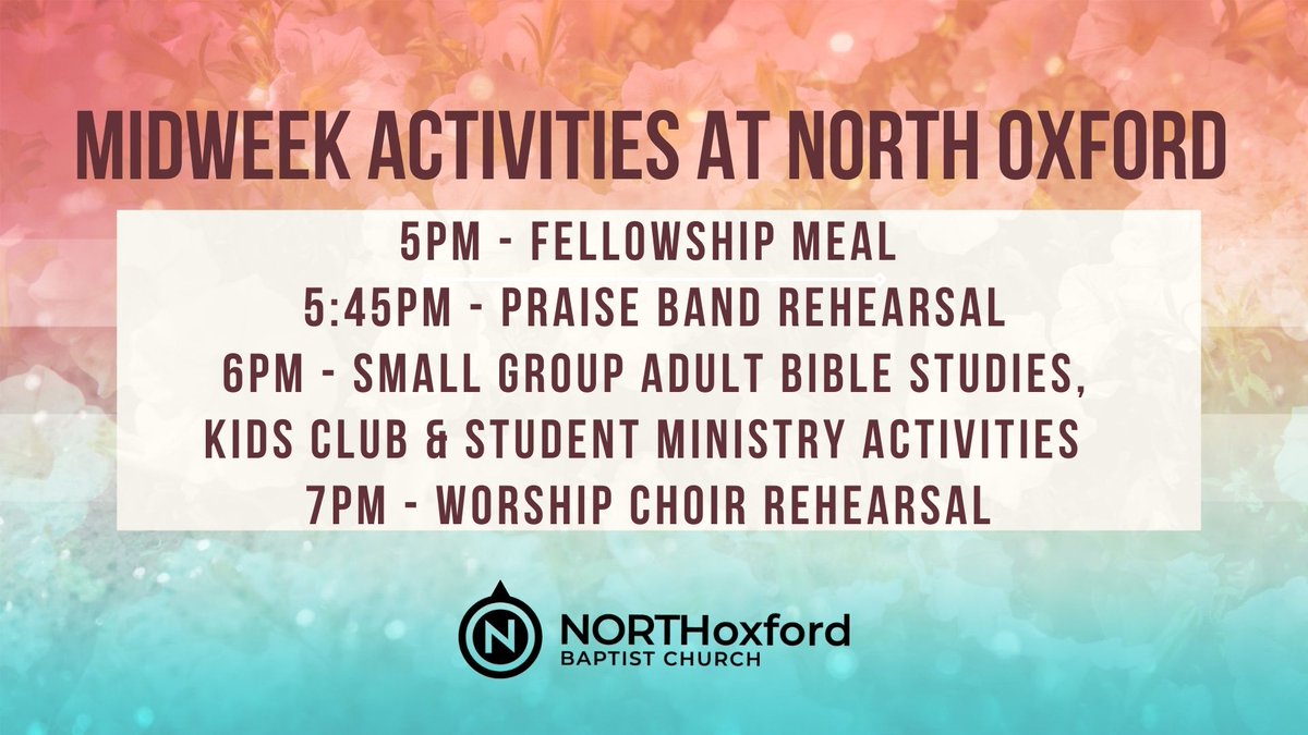 NorthOxfordBapt's tweet photo. Our Spring semester of Midweek Activities kicks off tonight on campus! There's something for everyone, so come find your fit! #NORTHoxford 
https://t.co/UIlhBbF4ai https://t.co/OPokW8nF4S