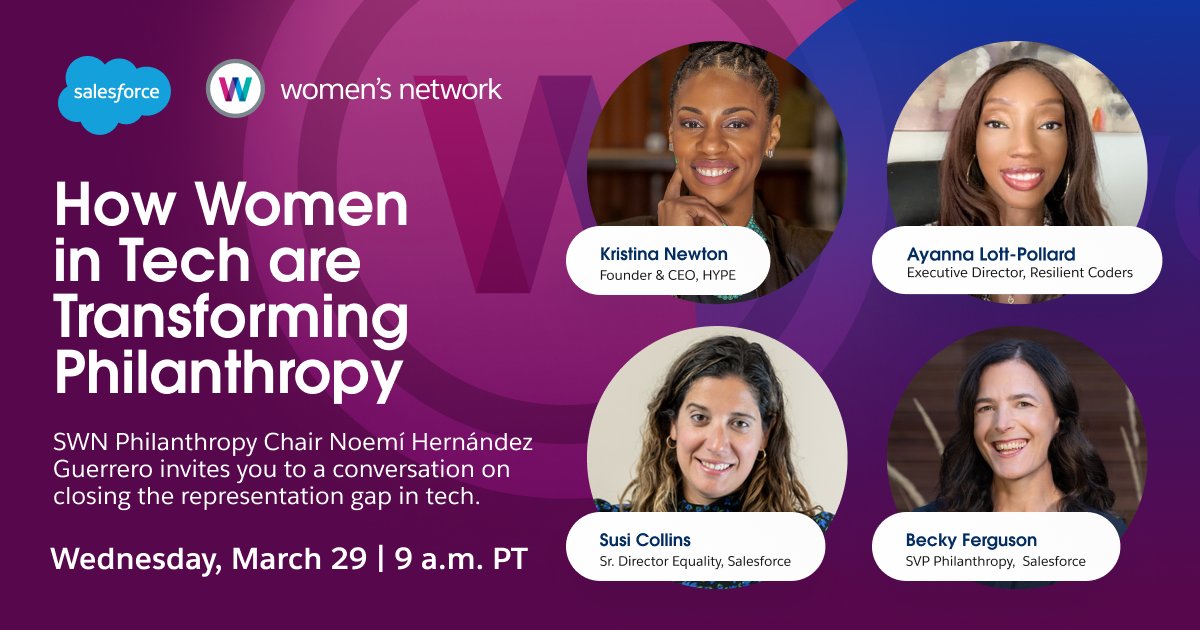salesforcejobs's tweet image. Join our Salesforce Women&apos;s Network and Philanthropy team for a conversation with CEOs of @getHYPE_Inc &amp;amp; @resilientcoders — streaming LIVE right here on Twitter @salesforcejobs on March 29 at 9am PT.

See you there!
