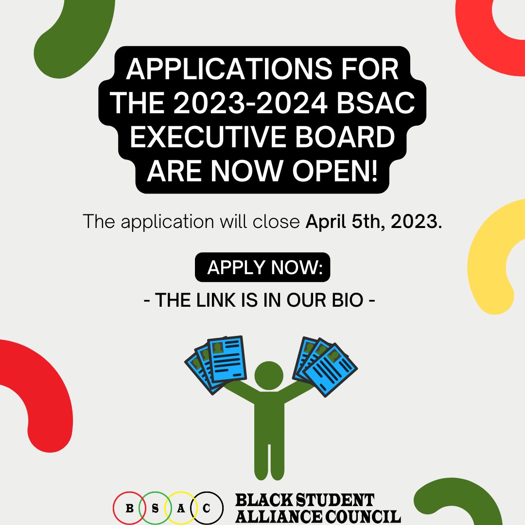 Howdy! The application for the BSAC Executive Board has opened! It will be due April 5th and if chosen, interviews will be held the week of April 10th. Positions that are open are on the application. Best of luck!