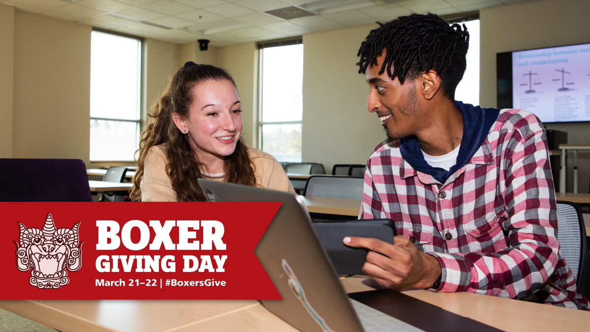 Boxer Giving Day ends TONIGHT!

Give now to support students like Frankie Dow and Nahom Tekleab through accessible study abroad opportunities, scholarships, and more.

Make sure you #boxersgive at givecampus.com/185e8g