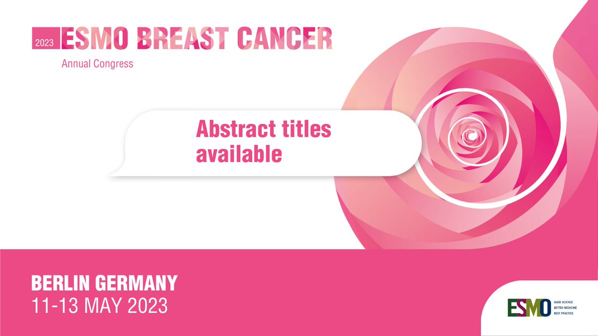 #ESMOBreast23: Abstract titles now available - a first feel of the latest data in #BreastCancer 👉 ow.ly/P4Nb50Np3vt
Like what you see? There is still time to register (onsite or online) ow.ly/F8Xy50Np3vu
<a href="/ErikaHamilton9/">Erika Hamilton, MD, FASCO</a> <a href="/CarmenCriscit/">Carmen Criscitiello</a> <a href="/matteolambe/">Matteo Lambertini, MD PhD</a> <a href="/PTarantinoMD/">Paolo Tarantino</a> #BCSM