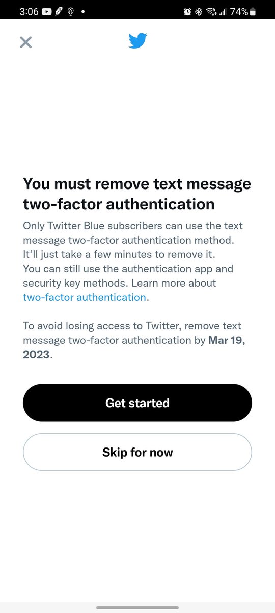 BT_Viking's tweet photo. Also wtf is this @Twitter .. let's make Twitter less safe unless you pay us.  

Way to turn back a decade of increased security https://t.co/PMKhq5wwfL