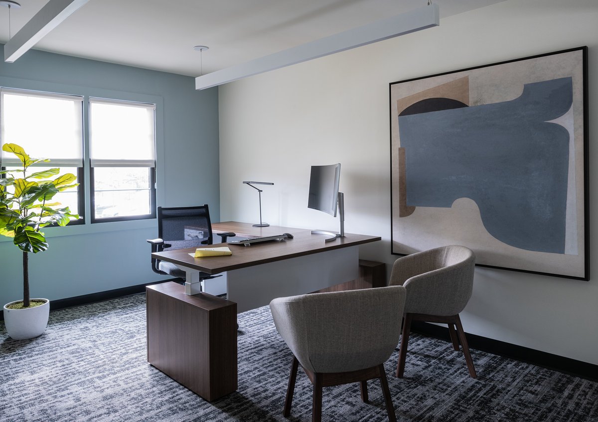 BlancheGarcia's tweet photo. When designing these wealth management offices, we wanted each space to feel comfortable and stylish, which resulted in a cohesive yet playful palette, and of course a lot of big art! 

Design | B. Garcia Designs 
📷 | @justincolephoto
.
.
#bgarciadesigns #officedesign #interiord https://t.co/WMDhzQBQw2