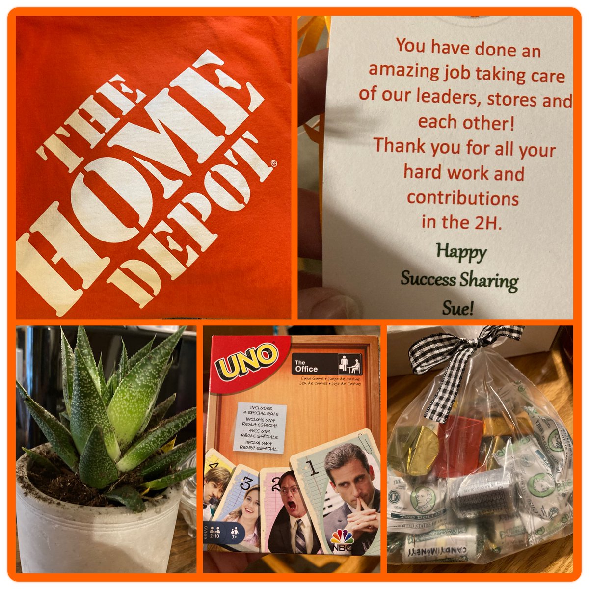 This month the awesome company I get to work for, celebrates its associates by giving them a bonus called success sharing- and each store has a party. I missed my office party but today I got a box full of goodies!  #homedepotrocks #lovemyjob #celebratesucces