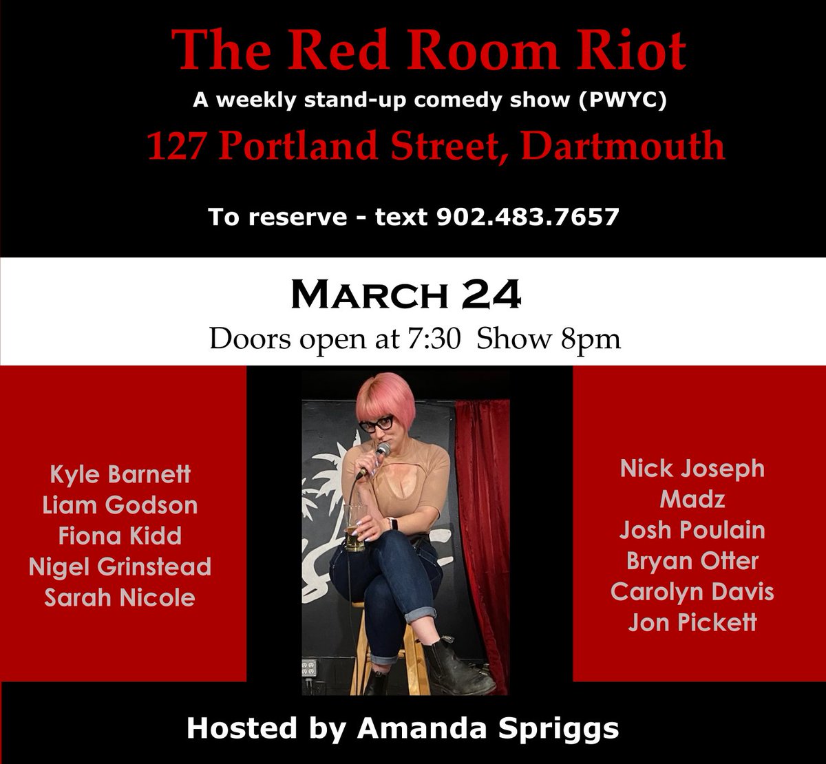 redroomns's tweet photo. Friday - Saturday - Sunday. So many great events happening this week! Text 902.483.7657 to book or for more info. https://t.co/3JQwAtw0VH