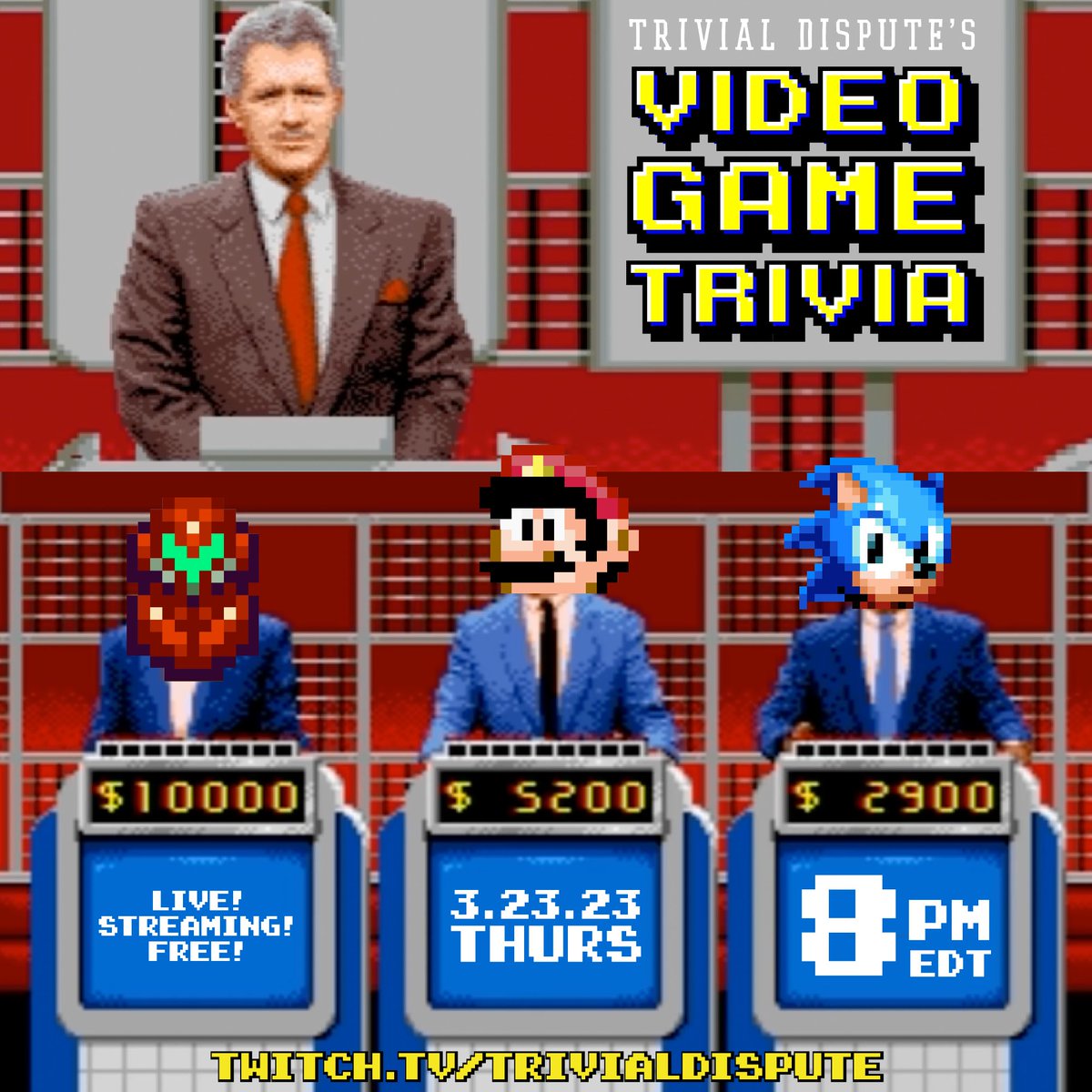 8pm edt Tomorrow night, it's VIDEO GAME TRIVIA!
Thursday 3/23, join us for 2 hours of trivia on the entire history of beeps and boops
Free to play! Win charitable donations and personalized photoshops!
twitch.tv/trivialdispute
Tell your friends who are going to #GDC !