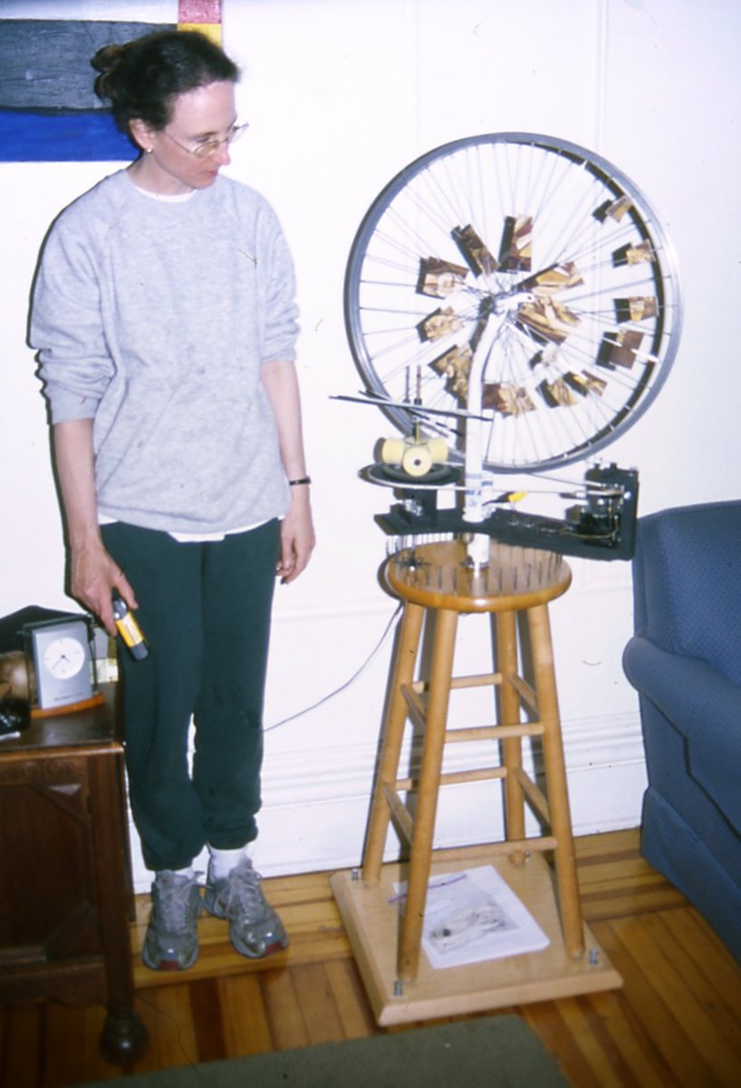 Atkinsopht's tweet photo. See the #BicycleWheel rendered as a kinetic sculpture:
https://t.co/KSnvoufUJK
The Wheel rotates on its turning axis; and simultaneously about its steering axis!
Watch:
https://t.co/vlwXWdwFyN
Note also the kinetic #ChocolateGrinder and the #Scissors from the #LargeGlass. https://t.co/SYeHcBw4kM