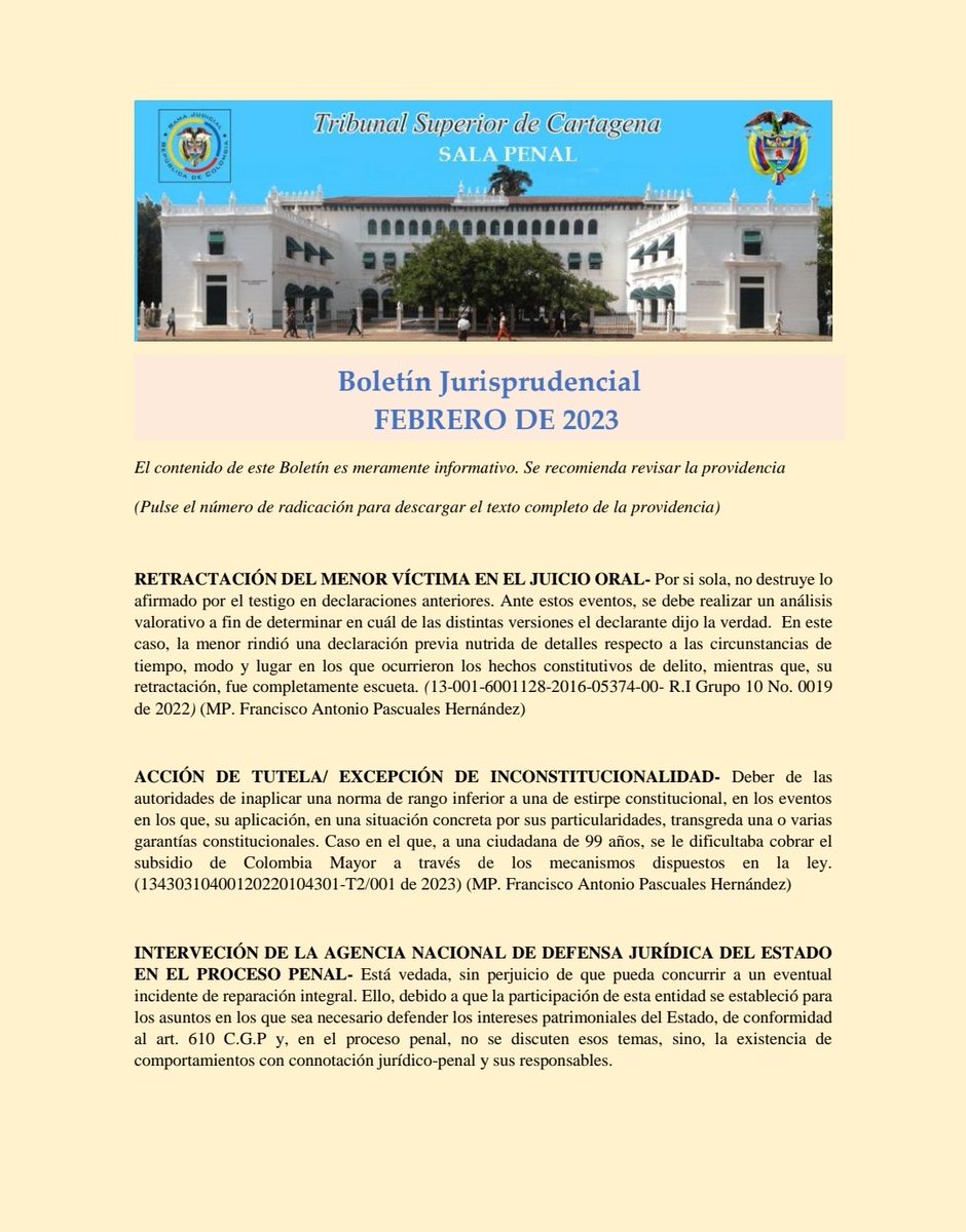 SalaTribunal's tweet photo. Boletín de relatoría mes de febrero de 2023:  https://t.co/kLXw2oAyPH https://t.co/S8EVyU3pP0