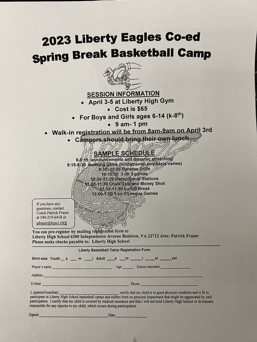 It’s that time of year again. Spring break basketball camp. 🙌🏼 Sign your kids up. They will have lots of fun 😀 🏀
