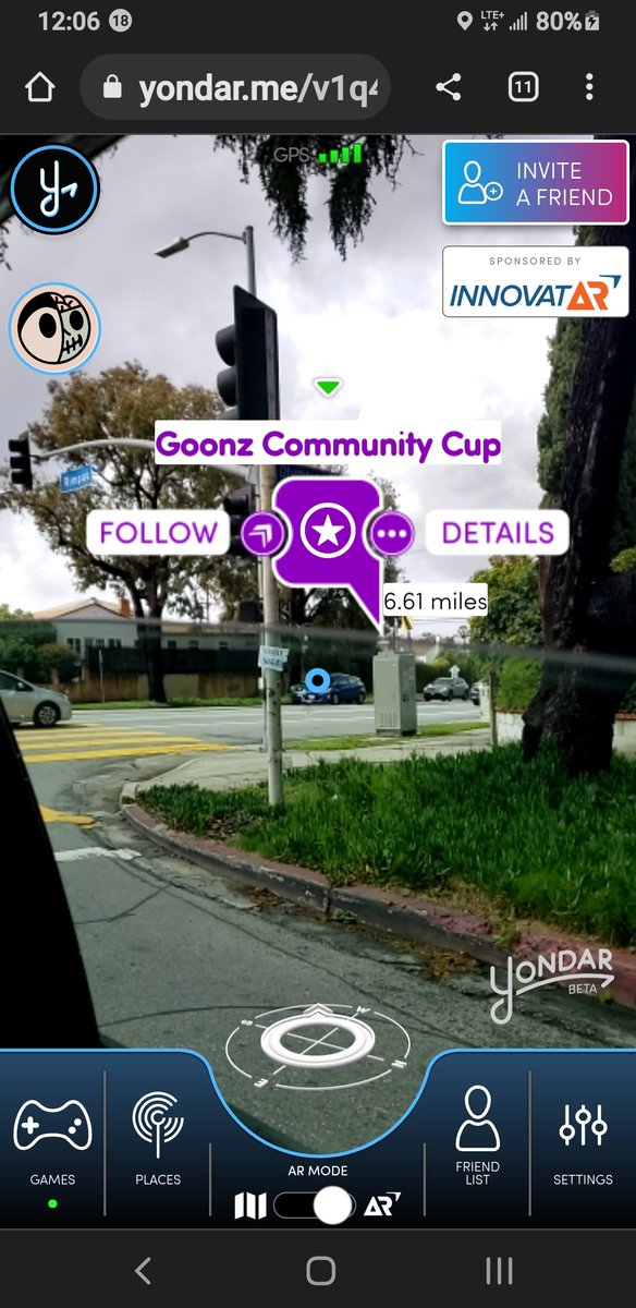 pyra_m1d's tweet photo. 6.61 miles from getting Goony with the @CryptoMories @Cryptoon_Goonz @FroggyFriendNFT and more.

Make sure to grab that #YondarMe link and grab that Scavenger Hunt beacon.

Shout-out @InnovatAR_io https://t.co/aPsZEnatPc