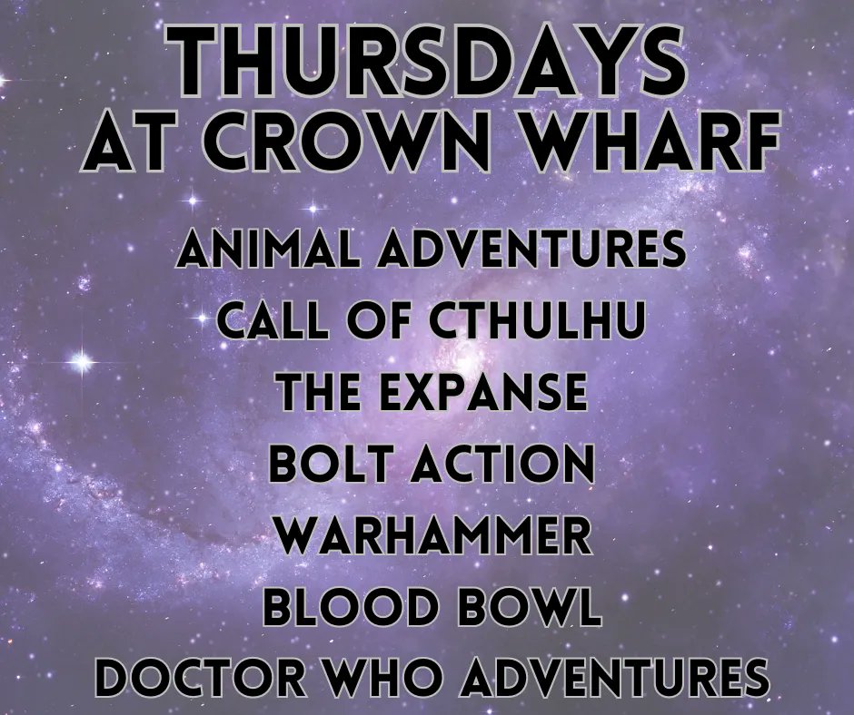 Tomorrow at #Crownwharf #crownwharfstone
6pm till Late
Call of Cthulhu - The Dare 
Animal Adventures 
Magic the Gathering 
Blood Bowl 
Board Games #stonestaffs
#rollformentalhealth 
#dungeonsanddragons #ttrpg #callofcthulhu  #gamer #miniaturespainting #cardgames #MTG #bloodbowl