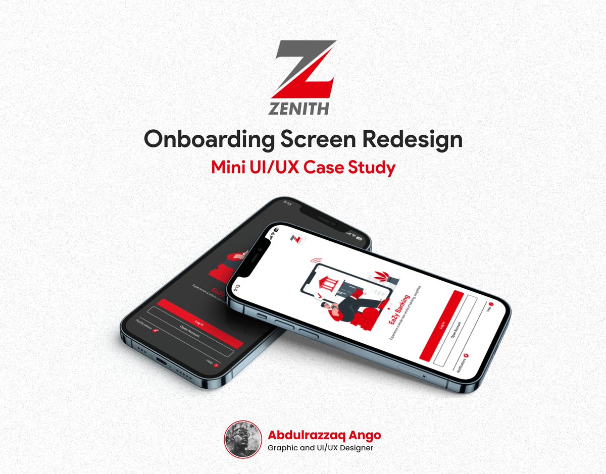 angoabdulrazzaq's tweet photo. Check out this Zenith Bank Onboarding Screen Redesign (A mini case study)

I'm a graphic and UI/UX Designer.
I'm open to gigs, internships, collaborations and full time design roles.

Check out my Portfolio https://t.co/Q9Cv2GR9Eq https://t.co/NJgGOodCKf