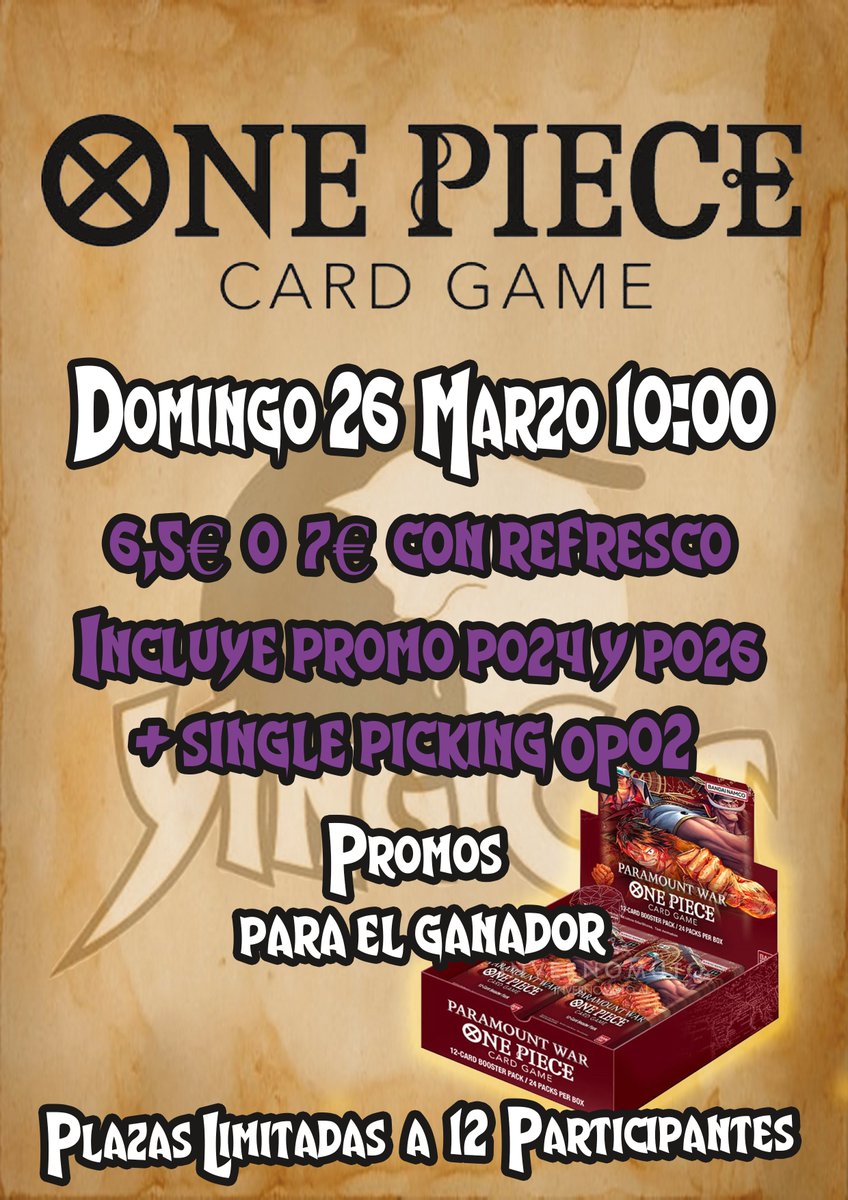 ¡Este domingo último torneo de One Piece en YingCat!
¡Smoker Winner de Pre-release para el ganador y muchos sorteos para los participantes!
¡Apúntate!:
acortar.link/aHiFto
