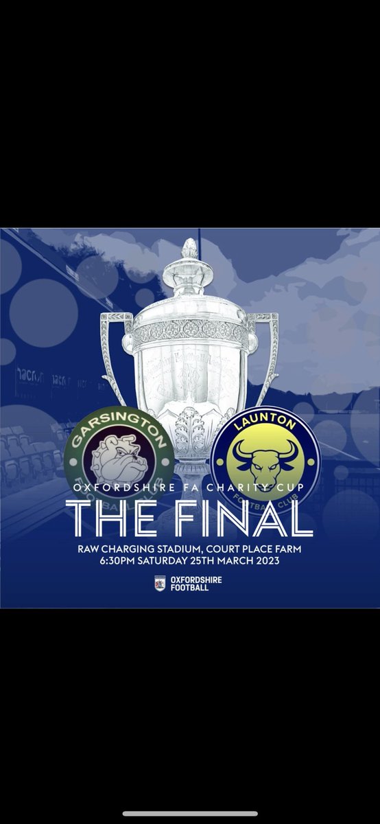 launton's tweet photo. 🚨 CUP FINAL 🚨

Our attention turns to the @OxfordshireFA Charity Cup Final on Saturday:

🆚 @Garsington_FC 
🕡 6:30pm KO
📍 Raw Charging Stadium, OX3 0NQ https://t.co/omaa9nsQKS