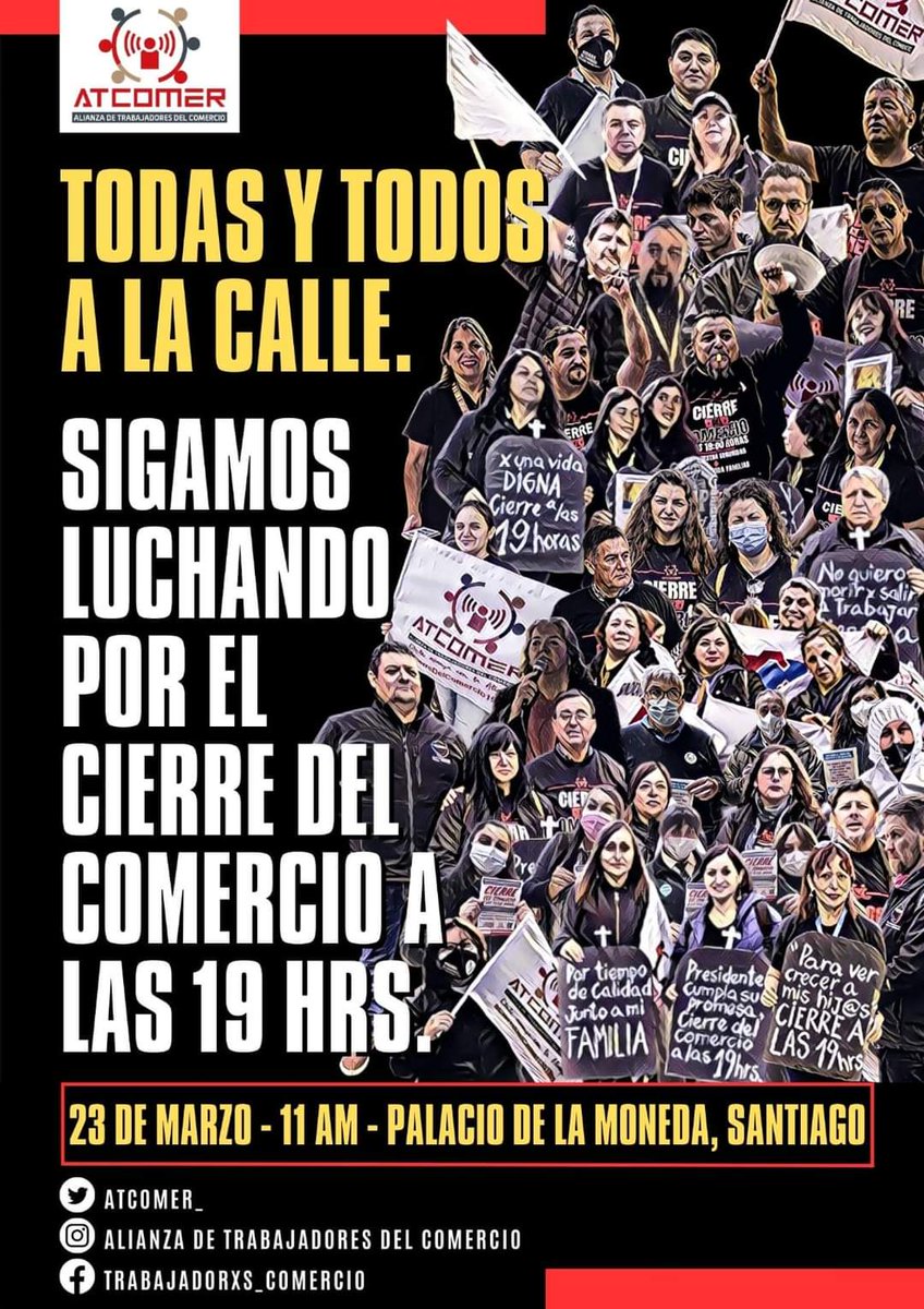 📢🙋‍♀️Nuestra lucha continua, y no ha sido olvidada. Este jueves 23 (mañana) nos juntamos en el palacio de La Moneda para insistir en nuestra justa demanda. 

Acompáñanos y únete ✊
<a href="/PiensaPrensa/">PIENSAPRENSA 358 mil Seguidores</a> <a href="/El_Ciudadano/">El Ciudadano</a> <a href="/UTDTrabajoDigno/">Unidad por Trabajo Digno</a> <a href="/eldesconcierto/">El Desconcierto</a> <a href="/delosquesobran/">De los que sobran en nuestro país</a>