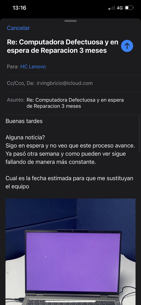 iBricio22's tweet photo. @LenovoLatam @Lenovo @Profeco 22 de marzo y sigo sin repuesta de una fecha para que me reemplacen el equipo. Sigue fallando y ahora variedad de@colores https://t.co/3Qgh0QElkp