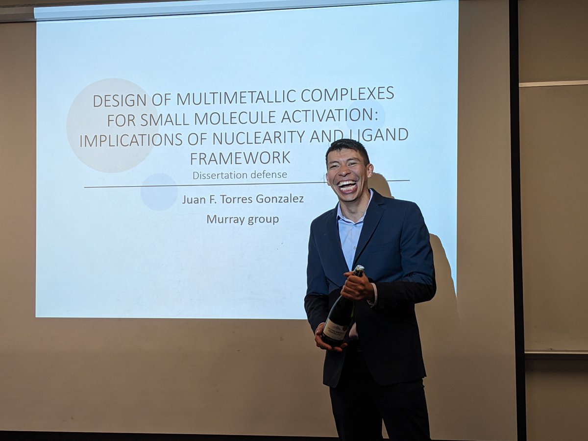Congratulations to Dr. Torres Gonzalez on a successful dissertation defense! This morning he gave a great talk showing us his exciting PhD research on di and triiron complexes. We are so proud of you! <a href="/JuanFTorresGon1/">Juan F Torres González</a>