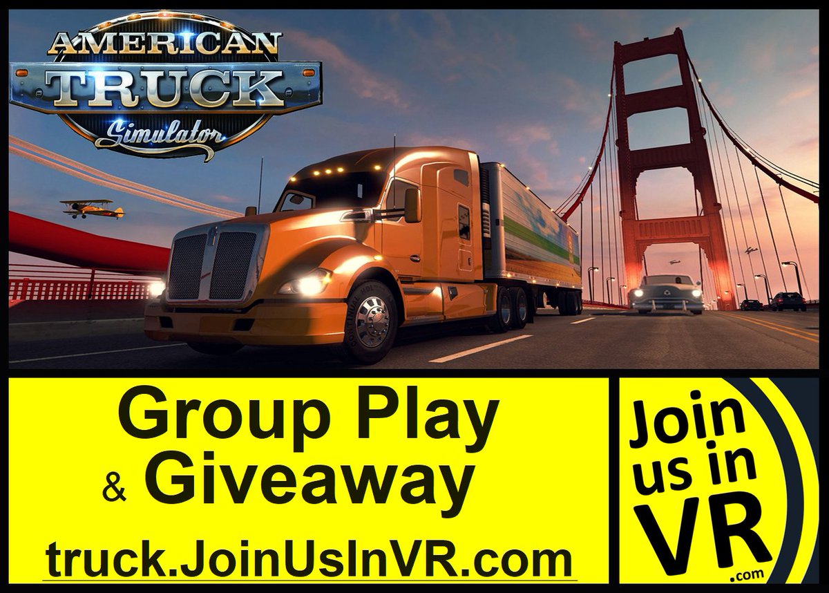 Come to PLAY or WIN American Truck Simulator in VR
• 1️⃣ Like+ReTweet+Reply
• 2️⃣ Then see PIN reply at truck.JoinUsInVR.com

<a href="/JoinUsInVR/">JoinUsInVR</a> thanks #developer <a href="/SCSsoftware/">SCS Software</a> for both #americantrucksimulator &amp; #EuroTruckSimulator2 games we are doing this #Giveaway &amp; #VR Play in