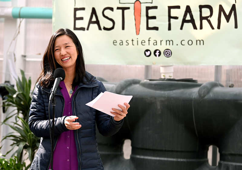 BostonNeighbor's tweet photo. It was a great morning in East Boston with @MayorWu, @GrowBostonCOB, @EastieFarm,  @bpsmontessori, East Boston elected officials, Eastie Farm volunteers and residents to celebrate the Grand Opening of the new East Boston Geothermal Greenhouse and spring in Boston. https://t.co/pudELvpXBm