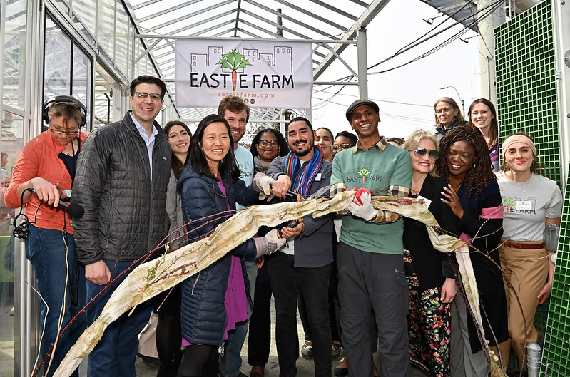 BostonNeighbor's tweet photo. It was a great morning in East Boston with @MayorWu, @GrowBostonCOB, @EastieFarm,  @bpsmontessori, East Boston elected officials, Eastie Farm volunteers and residents to celebrate the Grand Opening of the new East Boston Geothermal Greenhouse and spring in Boston. https://t.co/pudELvpXBm