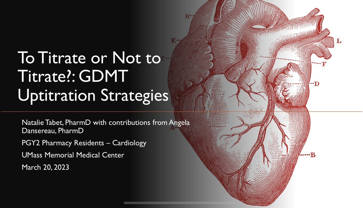 PharmDtotheLAD's tweet photo. Had a great time talking about GDMT ⬆️💊optimization both in &amp; out of the hospital with @UMassCardio 

Thanks to @natolol_rx for the fantastic presentation 📽️ https://t.co/EtqZuXJ7le