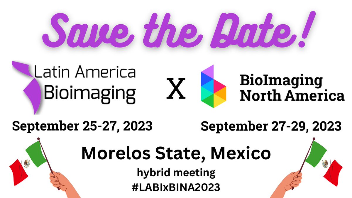 BioImaging North America (@bioimagingna) on Twitter photo Save the Date for our joint community event with <a href="/LatamBioimaging/">Latin America Bioimaging</a>!🎉
Latin America BioImaging Meeting II
📅September 25-27, 2023
BINA 2023 Community Congress
📅September 27-29, 2023
Morelos State, Mexico 🇲🇽(Hybrid)
#LABIxBINA2023
#BioImaging #Community #Microscopy Save the Date for our joint community event with <a href="/LatamBioimaging/">Latin America Bioimaging</a>!🎉
Latin America BioImaging Meeting II
📅September 25-27, 2023
BINA 2023 Community Congress
📅September 27-29, 2023
Morelos State, Mexico 🇲🇽(Hybrid)
#LABIxBINA2023
#BioImaging #Community #Microscopy