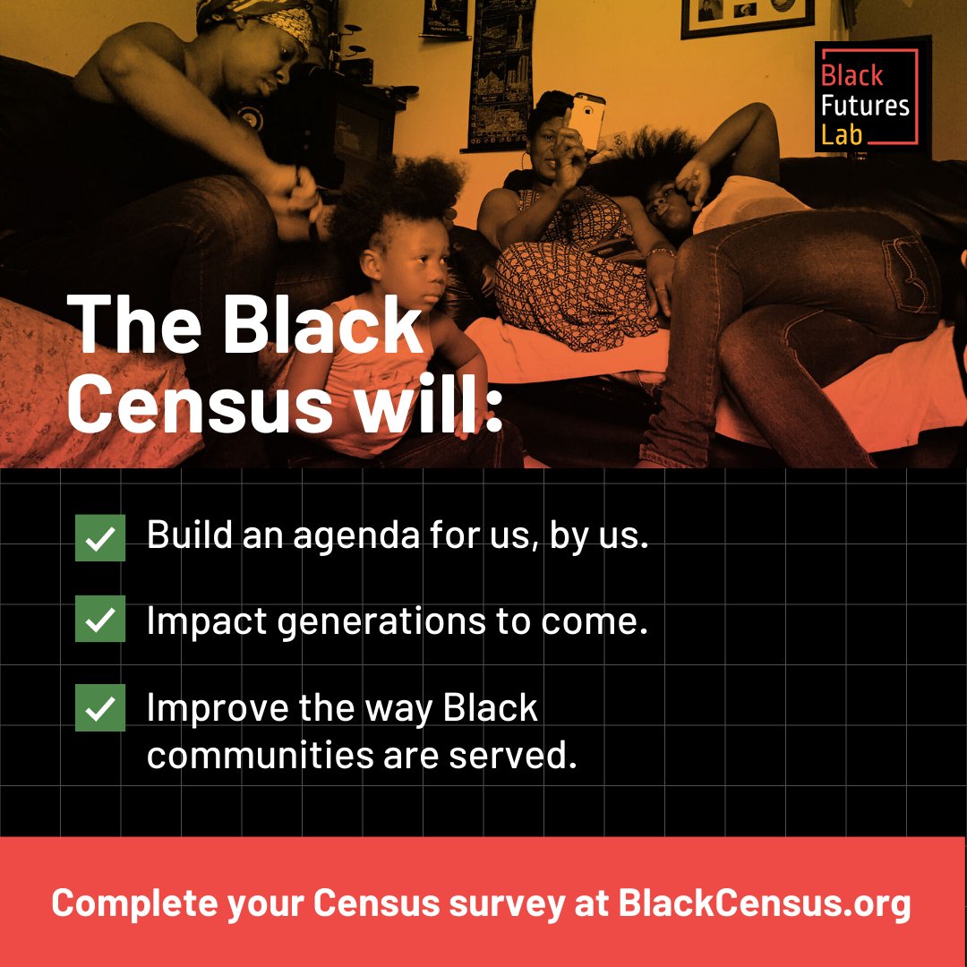blackfutureslab's tweet photo. The Black Census is the largest survey of Black people in over 150 years.
Answering this short survey will provide insights into what our communities need.
Join us and complete yours today! https://t.co/Du1DdqTLvV #BlackCensus https://t.co/X1x2xypRul