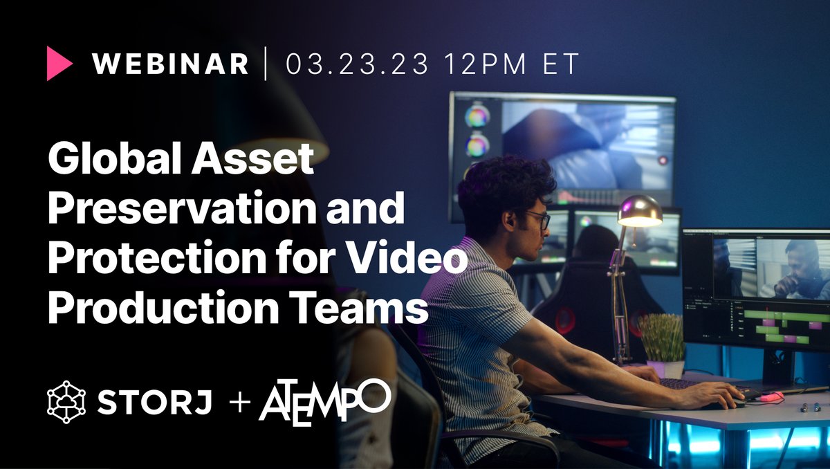 storj's tweet photo. Learn about a new combined solution for preserving and protecting content throughout digital media workflows during the #LetsTalkStorj webinar TOMORROW, Thursday, March 23rd, at 12 PM ET!
Register today ➡️ https://t.co/ZauR7yJvTt
#videopreservation #videoprotection https://t.co/aCOIksmmaW