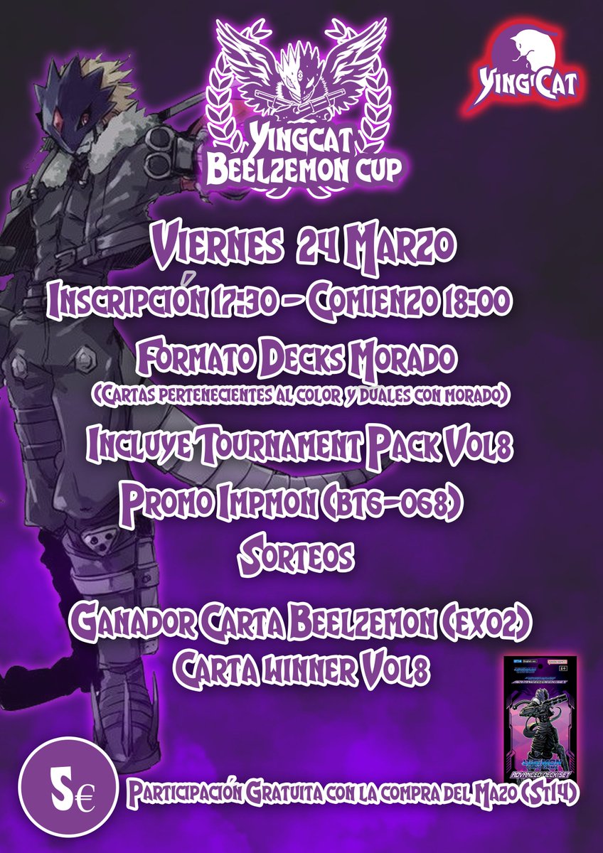 ¡El Gran Demonio más famoso os invita a participar en su torneo dedicado al color morado! ¡No le dejéis colgado y venid a probar vuestra destreza!
Apúntate aquí, plazas limitadas:
acortar.link/yOFzDI