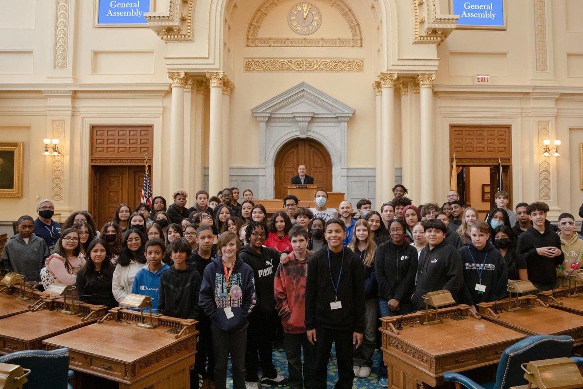 SpeakerCoughlin's tweet photo. It was a pleasure to welcome students, teachers, and staff from @FordsMiddleWTSD in @WdbgSchools to the State House today. Our future is bright! https://t.co/LS1p9UZwws