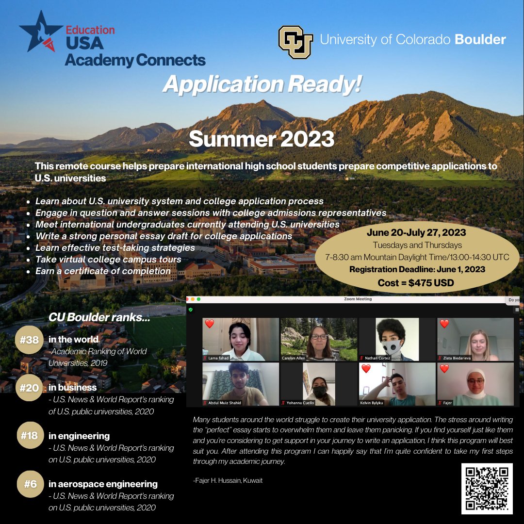 International students: prepare a competitive application to U.S. universities with the University of Colorado Boulder's Application Ready!