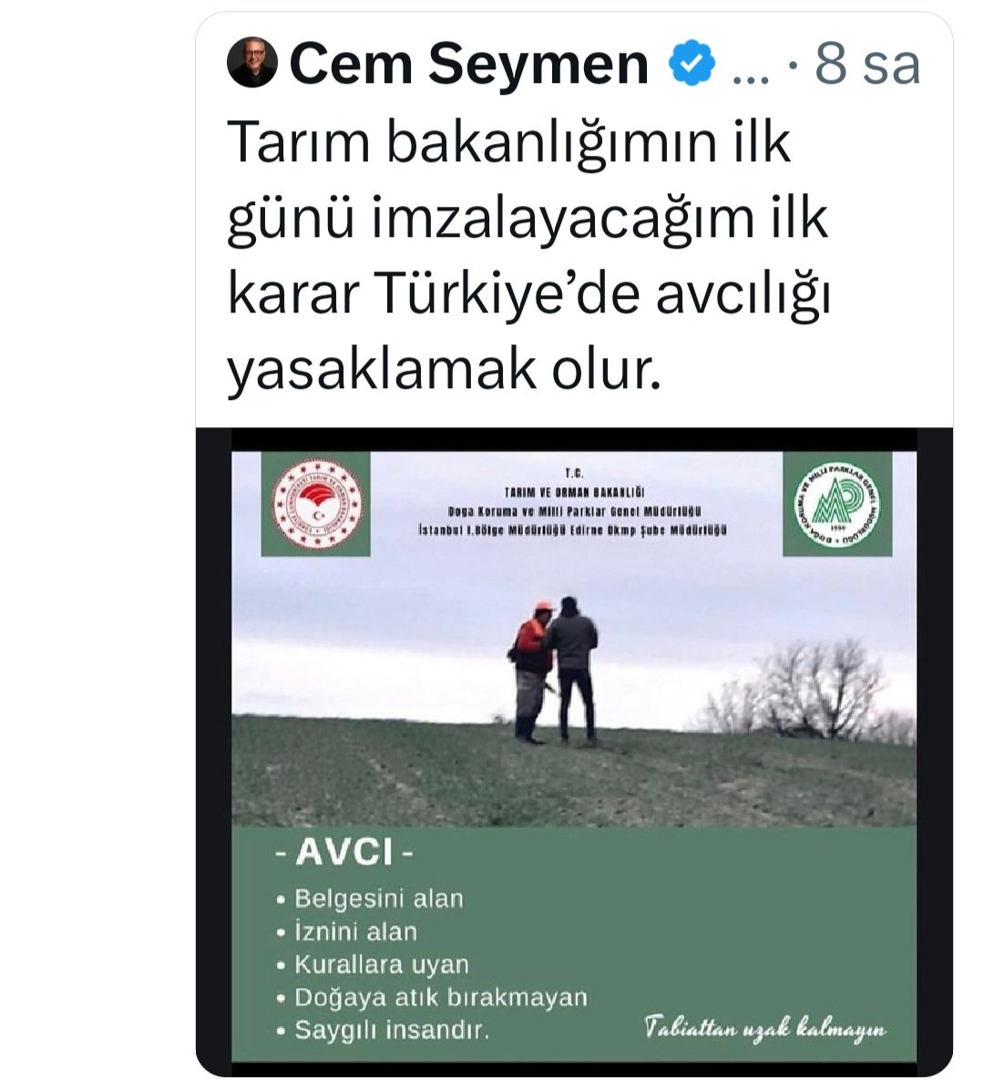 SCeleboglu's tweet photo. @cenginyurt52 Sahibi kimse, önce @cemseymen in
ağzını kapatsın. Kendini Orman Bakanı ilan edip avı yasaklayacağım diyen bu zevat yüzünden "millet ittifakı gelmeden yasağı geldi" diye provokasyon başladı. Damarında bu asil kanı taşımaya cesaret edemeyen bu soysuza tüm kapıları kapatın lütfen https://t.co/M4sdHsVSzP