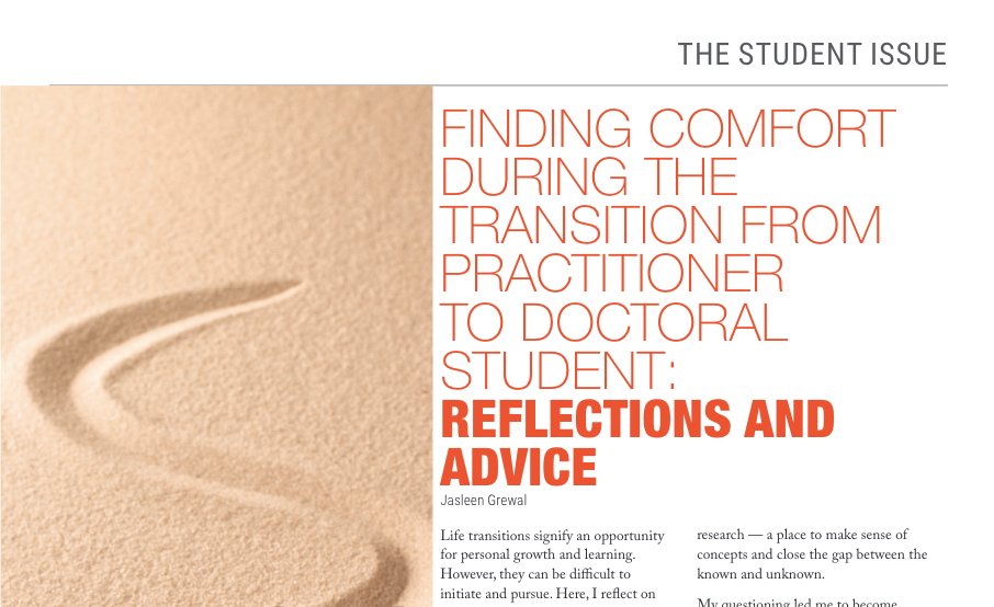 'Finding comfort during the transition from practitioner to doctoral student: Reflections and advice' is out in the March/April issue of @OTNow_AE! What a thoughtful and beautifully written reflection piece by our very own @jasxx58 😊✍️  <a href="/CAOT_ACE/">CAOT_ACE</a> 

caot.ca/site/prac-res/…