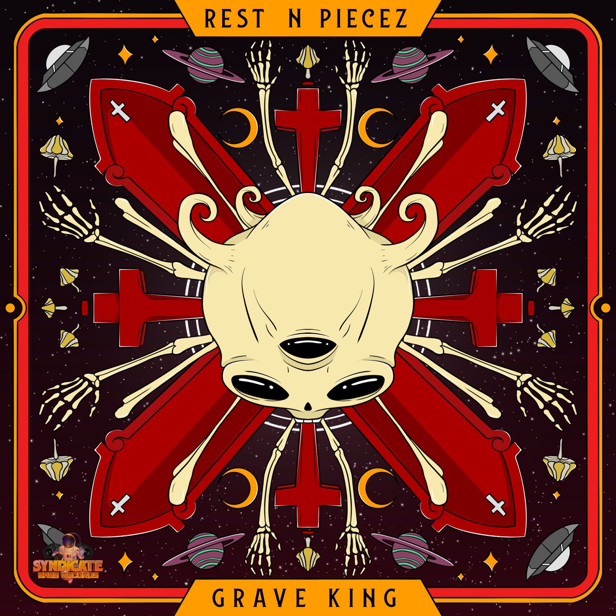 🚨New Release Incoming🚨

Happy Humpday Syndicate Fam! 

 <a href="/Restnpiecez/">Rest N Piecez</a> - Grave King, is being unleashed to you all on April 3rd! 

We’re so excited to be working with this talented artist and showcase his amazing sound. Presave link coming this Friday 🪦👑