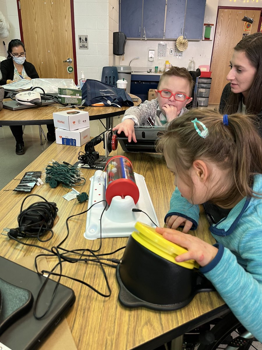 winklerATS's tweet photo. We have been having so much #AccessibleFun at @FreedomHillES lately! From playing with 3D printed core word stampers, to using switch toys, to listening to songs on #TarheelGamePlay during our #GoogleMeet with our @TJHSST_Official buddies, the fun never stops! @ATS_FCPS https://t.co/QdCGiJ7OZy
