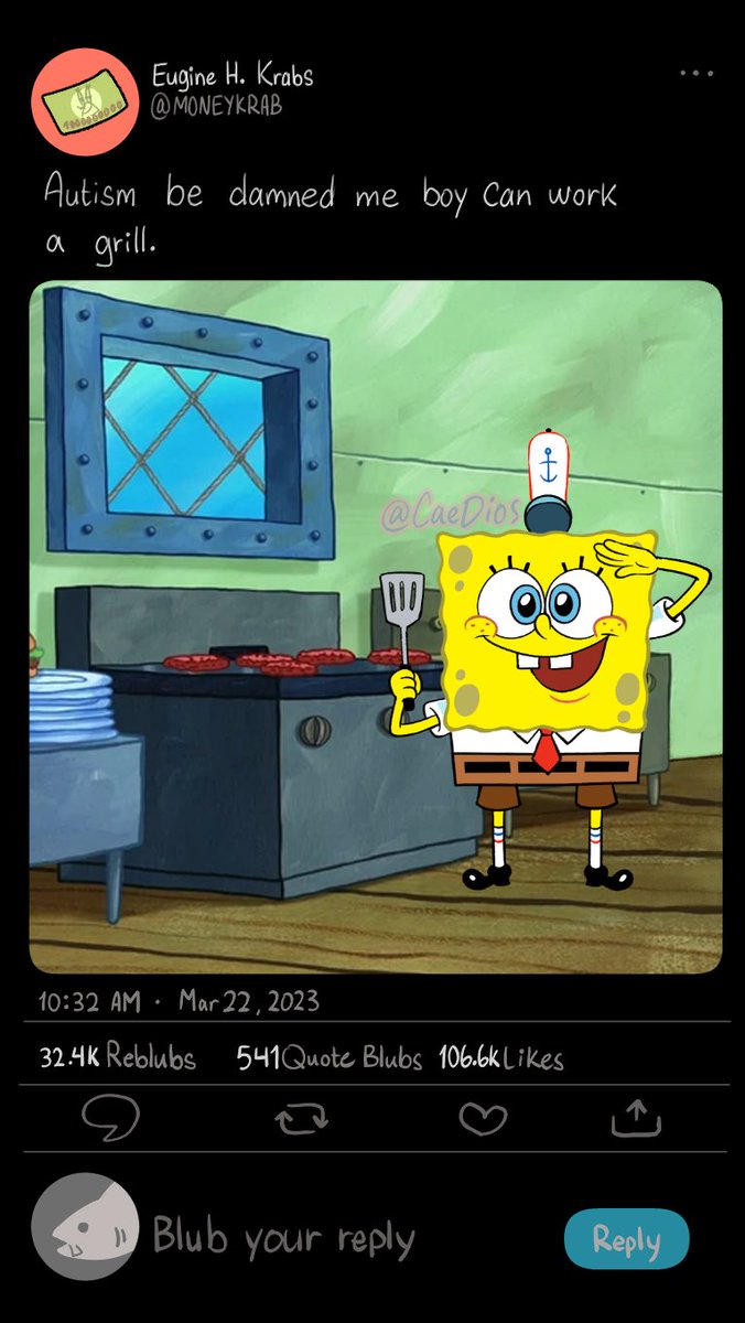 CaeDios's tweet photo. number 1 frycook #SpongeBob https://t.co/K21db1sRLV